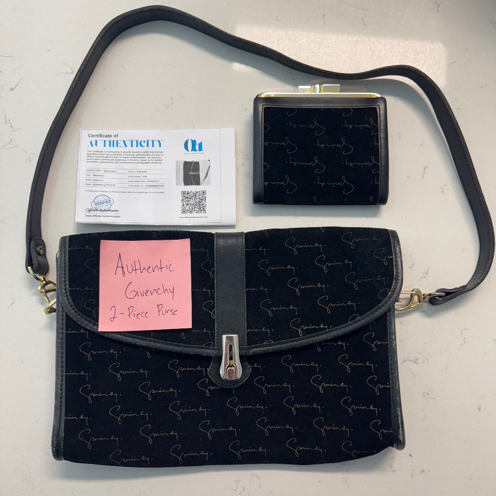 Givenchy Suede Black All Over Pattern Shoulder Bag and Wallet Set Authentic